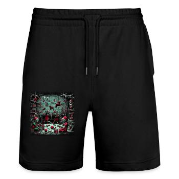 Christmas Secret Santa Horror Zombie Secret Santa Factory - Stanley/Stella Trainer Unisex Organic Jogging Shorts - black - Front - Nik (191cm) & Marisol (170cm)