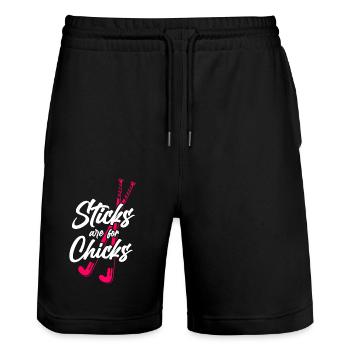 Les bâtons de hockey sur gazon sont pour les poussins - Short de jogging bio TRAINER Stanley/Stella unisexe - noir - Devant - Nik (191cm) & Marisol (170cm)