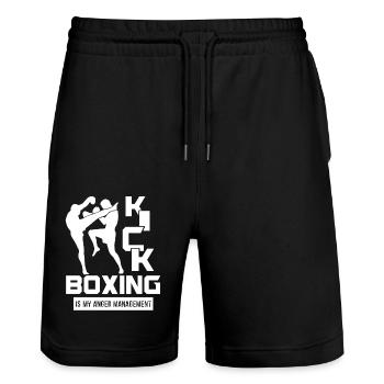 Kickboxing Kickboxing is my Anger Management - Stanley/Stella Trainer Unisex Organic Jogging Shorts - black - Front - Nik (191cm) & Marisol (170cm)
