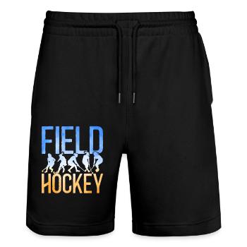 Field Hockey Watercolor Field - Stanley/Stella Trainer Unisex Organic Jogging Shorts - black - Front - Nik (191cm) & Marisol (170cm)
