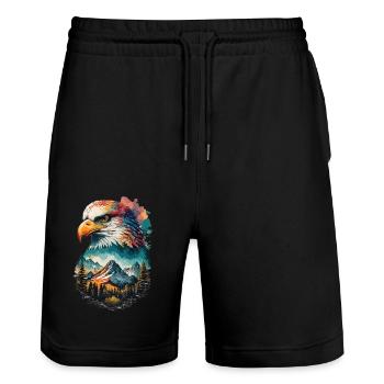 Eagle View: Mountain Landscape and Majesty of the Skies - Stanley/Stella Trainer Unisex Organic Jogging Shorts - black - Front - Nik (191cm) & Marisol (170cm)