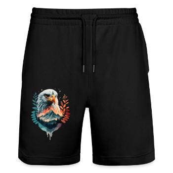 Adler und Berglandschaft im Einklang - Stanley/Stella Unisex Bio Joggingshorts Trainer  - Schwarz - Vorne - Nik (191cm) & Marisol (170cm)