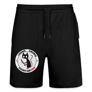 t-shirt :I Choose Violence Against Mice 🐱 - Stanley/Stella Trainer Unisex Organic Jogging Shorts - black - Front - Nik (191cm) & Marisol (170cm)