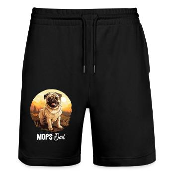 Pug - Stanley/Stella Trainer Unisex Organic Jogging Shorts - black - Front - Nik (191cm) & Marisol (170cm)