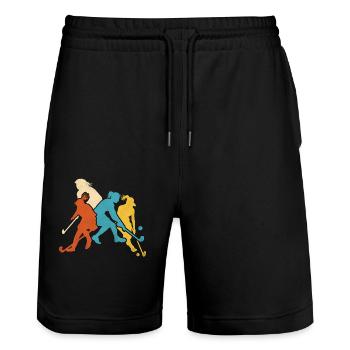 Hockey sur gazon rétro vintage - Short de jogging bio TRAINER Stanley/Stella unisexe - noir - Devant - Nik (191cm) & Marisol (170cm)