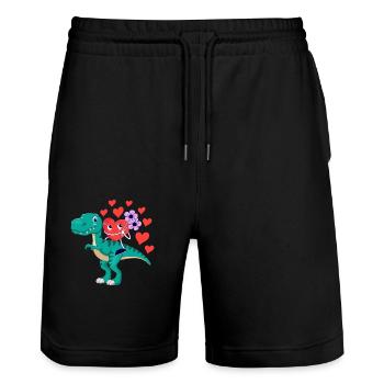 Herz Reiten Dinosaurier Valentinstag T-Rex V-Day - Stanley/Stella Unisex Bio Joggingshorts Trainer  - Schwarz - Vorne - Nik (191cm) & Marisol (170cm)