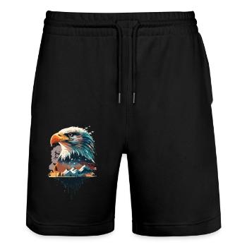 Nature in perfection: eagles and mountain peaks united - Stanley/Stella Trainer Unisex Organic Jogging Shorts - black - Front - Nik (191cm) & Marisol (170cm)