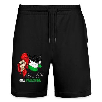 Palestine - Short de jogging bio TRAINER Stanley/Stella unisexe - noir - Devant - Nik (191cm) & Marisol (170cm)