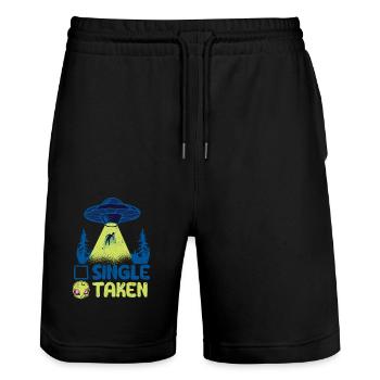 Single oder genommen Lustig Alien UFO Valentinstag - Stanley/Stella Unisex Bio Joggingshorts Trainer  - Schwarz - Vorne - Nik (191cm) & Marisol (170cm)