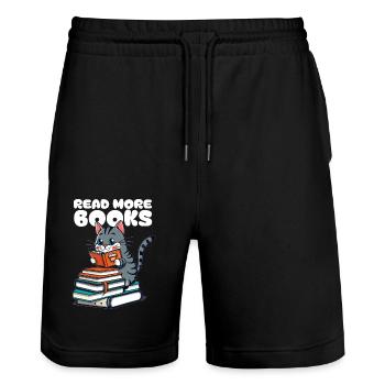 Kleine Katze liebt Bücher und liest ein Buch - Stanley/Stella Unisex Bio Joggingshorts Trainer  - Schwarz - Vorne - Nik (191cm) & Marisol (170cm)