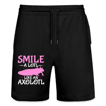 Souriez un peu comme un axolotl - Short de jogging bio TRAINER Stanley/Stella unisexe - noir - Devant - Nik (191cm) & Marisol (170cm)
