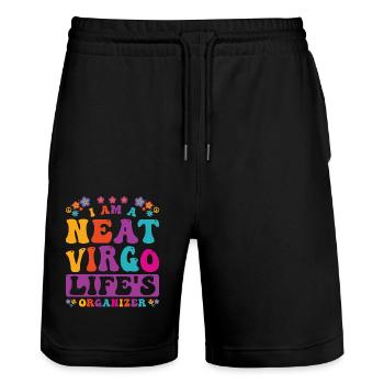 Personnalité du zodiaque Vierge Groovy Cool Vierge Idée - Short de jogging bio TRAINER Stanley/Stella unisexe - noir - Devant - Nik (191cm) & Marisol (170cm)