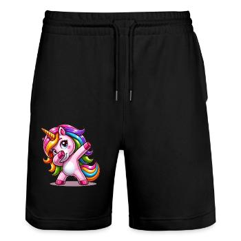 Dabbing Einhorn Dab Move Tanzende Regenbogen Einhorn - Stanley/Stella Unisex Bio Joggingshorts Trainer  - Schwarz - Vorne - Nik (191cm) & Marisol (170cm)