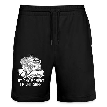 Photographer Photographer Warning - Stanley/Stella Trainer Unisex Organic Jogging Shorts - black - Front - Nik (191cm) & Marisol (170cm)