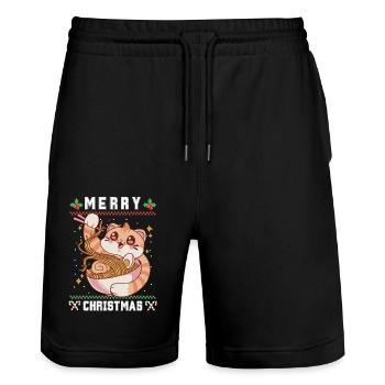 Cute Kawaii Anime Cat with Ramen Ugly Christmas - Stanley/Stella Trainer Unisex Organic Jogging Shorts - black - Front - Nik (191cm) & Marisol (170cm)