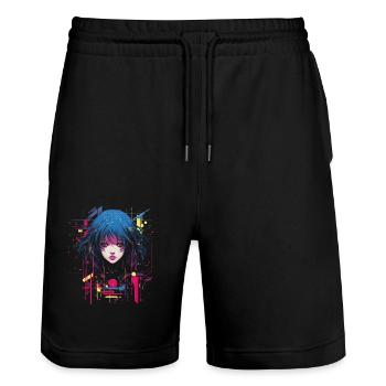 Goth Anime Girl Glitch Art Grunge - Stanley/Stella Trainer Unisex Organic Jogging Shorts - black - Front - Nik (191cm) & Marisol (170cm)