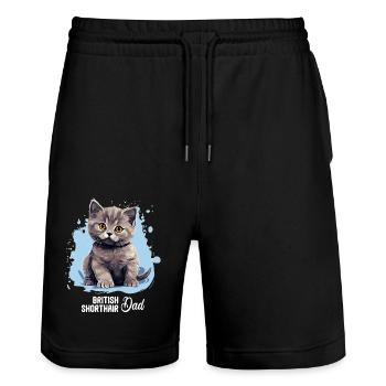 British Shorthair - Stanley/Stella Trainer Unisex Organic Jogging Shorts - black - Front - Nik (191cm) & Marisol (170cm)