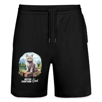 British Shorthair - Stanley/Stella Trainer Unisex Organic Jogging Shorts - black - Front - Nik (191cm) & Marisol (170cm)