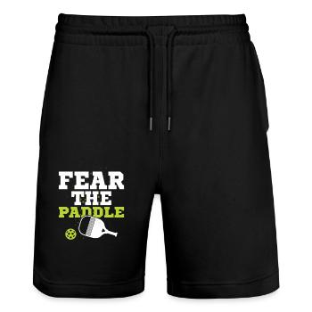 Fear The Paddle Player Pickleball - Stanley/Stella Unisex Bio Joggingshorts Trainer  - Schwarz - Vorne - Nik (191cm) & Marisol (170cm)
