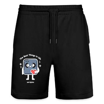 Die besten Dinge im Leben sind Bytes - Stanley/Stella Unisex Bio Joggingshorts Trainer  - Schwarz - Vorne - Nik (191cm) & Marisol (170cm)