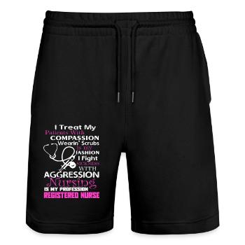 Registered Nurse I Treat My Patients - Stanley/Stella Trainer Unisex Organic Jogging Shorts - black - Front - Nik (191cm) & Marisol (170cm)