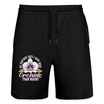 Orchidées Mon partenaire dit que j’ai plus de plantes d’orchidées - Short de jogging bio TRAINER Stanley/Stella unisexe - noir - Devant - Nik (191cm) & Marisol (170cm)