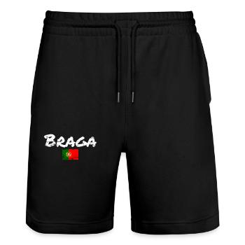 Braga Portugal Vintage Portuguese Flag - Stanley/Stella Trainer Unisex Organic Jogging Shorts - black - Front - Nik (191cm) & Marisol (170cm)