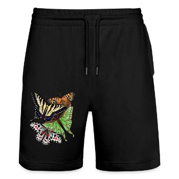 Schmetterlinge bunt - Stanley/Stella Unisex Bio Joggingshorts Trainer  - Schwarz - Vorne - Nik (191cm) & Marisol (170cm)