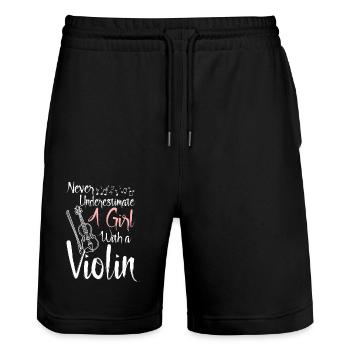 Never underestimate a girl with a violin - Stanley/Stella Trainer Unisex Organic Jogging Shorts - black - Front - Nik (191cm) & Marisol (170cm)