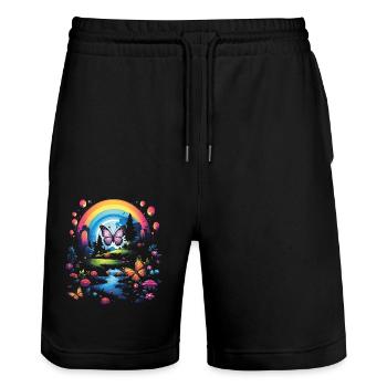 Cute Kawaii Rainbow Butterflies Dream - Stanley/Stella Trainer Unisex Organic Jogging Shorts - black - Front - Nik (191cm) & Marisol (170cm)