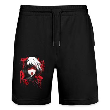 Anime Goth Girl Aesthetic Dark Pastel Edgy Man - Stanley/Stella Trainer Unisex Organic Jogging Shorts - black - Front - Nik (191cm) & Marisol (170cm)
