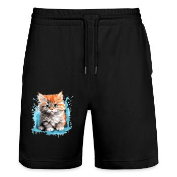 Persian Cat Perser Katze - Stanley/Stella Trainer Unisex Organic Jogging Shorts - black - Front - Nik (191cm) & Marisol (170cm)