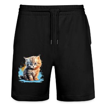 Persian Cat Perser Katze - Stanley/Stella Trainer Unisex Organic Jogging Shorts - black - Front - Nik (191cm) & Marisol (170cm)