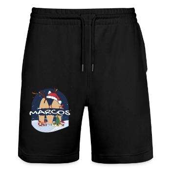 Toller Marcos Name mit Weihnachtsmütze im Weihnachtsthema - Stanley/Stella Unisex Bio Joggingshorts Trainer  - Schwarz - Vorne - Nik (191cm) & Marisol (170cm)