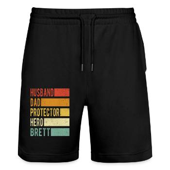 Brett nom papa cadeau - Short de jogging bio TRAINER Stanley/Stella unisexe - noir - Devant - Nik (191cm) & Marisol (170cm)