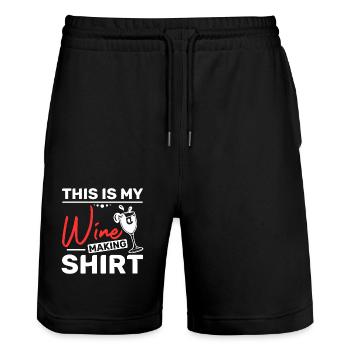 This is my wine making - Stanley/Stella Trainer Unisex Organic Jogging Shorts - black - Front - Nik (191cm) & Marisol (170cm)