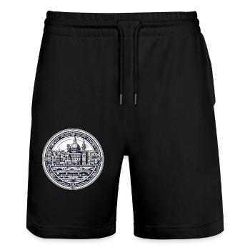 La Valette historique : vue sur le port et - Short de jogging bio TRAINER Stanley/Stella unisexe - noir - Devant - Nik (191cm) & Marisol (170cm)