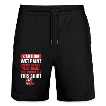 House Painter Decorator Caution - Stanley/Stella Trainer Unisex Organic Jogging Shorts - black - Front - Nik (191cm) & Marisol (170cm)