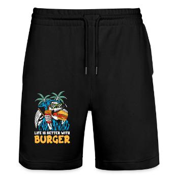 Mit Burger ist das Leben besser | Reaper Beach Schädel - Stanley/Stella Unisex Bio Joggingshorts Trainer  - Schwarz - Vorne - Nik (191cm) & Marisol (170cm)