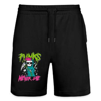 Punks sterben nie | Anti-Establishment-Schädel - Stanley/Stella Unisex Bio Joggingshorts Trainer  - Schwarz - Vorne - Nik (191cm) & Marisol (170cm)