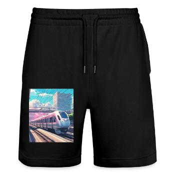 Train Japan - Stanley/Stella Trainer Unisex Organic Jogging Shorts - black - Front - Nik (191cm) & Marisol (170cm)