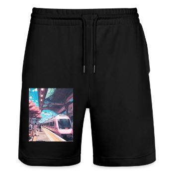 Train Japan - Stanley/Stella Trainer Unisex Organic Jogging Shorts - black - Front - Nik (191cm) & Marisol (170cm)