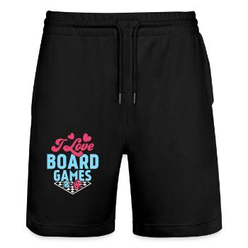 I Love Board Games Nerd Gamer Tabletop Player - Stanley/Stella Unisex Bio Joggingshorts Trainer  - Schwarz - Vorne - Nik (191cm) & Marisol (170cm)