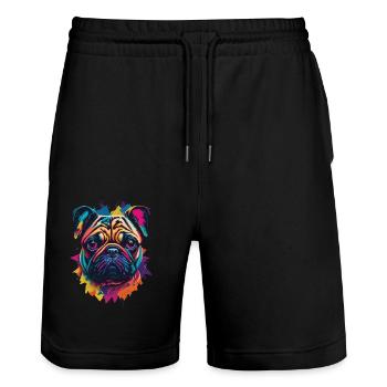 Popart Pug Dog Aesthetic Dog Illustration - Stanley/Stella Trainer Unisex Organic Jogging Shorts - black - Front - Nik (191cm) & Marisol (170cm)
