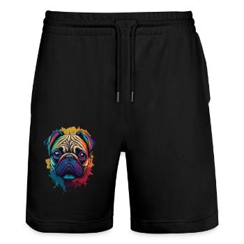 Mops Hund Kunst Ästhetik Design - Stanley/Stella Unisex Bio Joggingshorts Trainer  - Schwarz - Vorne - Nik (191cm) & Marisol (170cm)