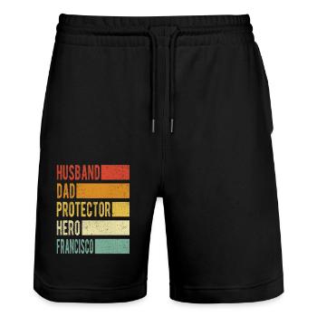 Francisco Name Papa Geschenk - Stanley/Stella Unisex Bio Joggingshorts Trainer  - Schwarz - Vorne - Nik (191cm) & Marisol (170cm)