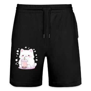 Boissons pour chats kawaii Boba Bubble Tea Chibi - Short de jogging bio TRAINER Stanley/Stella unisexe - noir - Devant - Nik (191cm) & Marisol (170cm)