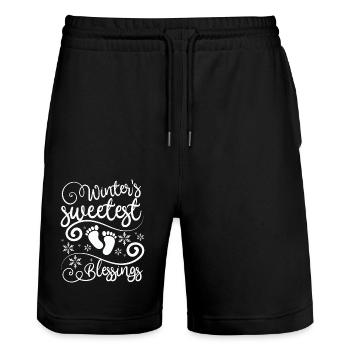 Becoming Mom & Dad, winters sweetest blessings - Stanley/Stella Trainer Unisex Organic Jogging Shorts - black - Front - Nik (191cm) & Marisol (170cm)