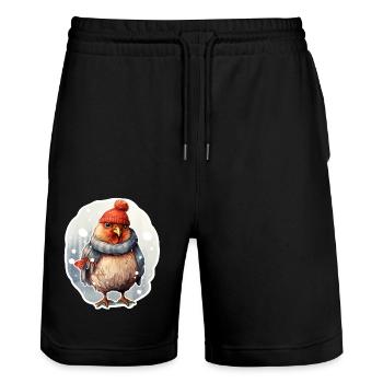 Hühnchen im Winterlook - Stanley/Stella Unisex Bio Joggingshorts Trainer  - Schwarz - Vorne - Nik (191cm) & Marisol (170cm)