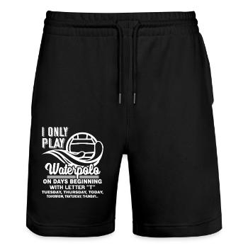 Water Polo Play Water Polo On Days Beginning With - Stanley/Stella Trainer Unisex Organic Jogging Shorts - black - Front - Nik (191cm) & Marisol (170cm)